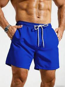 Manfinity KASUA Men's Solid Color Drawstring Casual Beach Shorts, Holiday - Royal Blue - View 5