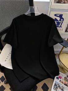 Resyla Women's Casual Daily Commute Minimalist Versatile Knight Embroidery Short Sleeve Black T-Shirt, Summer - Black - View 2