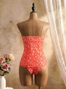 Bellisia Women's Summer Vacation Beach Ditsy Floral Twist Front Bandeau Tankini Set - Multicolor - View 2