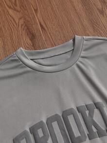 SWAVVY Men's Letter Print Short Sleeve T-Shirt And Shorts Casual Suit - Grey - View 7