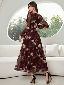 Vestido largo para mujer, casual y de moda para uso diario - Burdeos - Ver 2