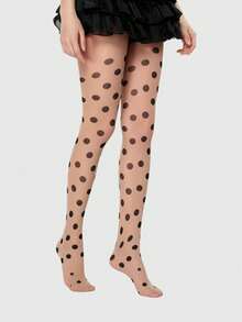 ROMWE Kawaii 1 Pasang Celana Ketat Motif Polkadot Hitam Manis Warna Kulit - Warna kulit 99 - View 2