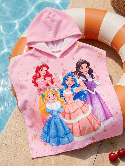 SHEIN Baby Girl Cute Printed Hooded Cover-Up, Versatile For Vacation, Beach, Pool, All Seasons