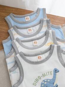 Cozy Pixies Bộ 8 món cho bé trai, họa tiết khủng long hoạt hình, chất liệu mềm mại, cổ tròn, không tay và quần short cạp chun. - Nhiều màu - Xem 3