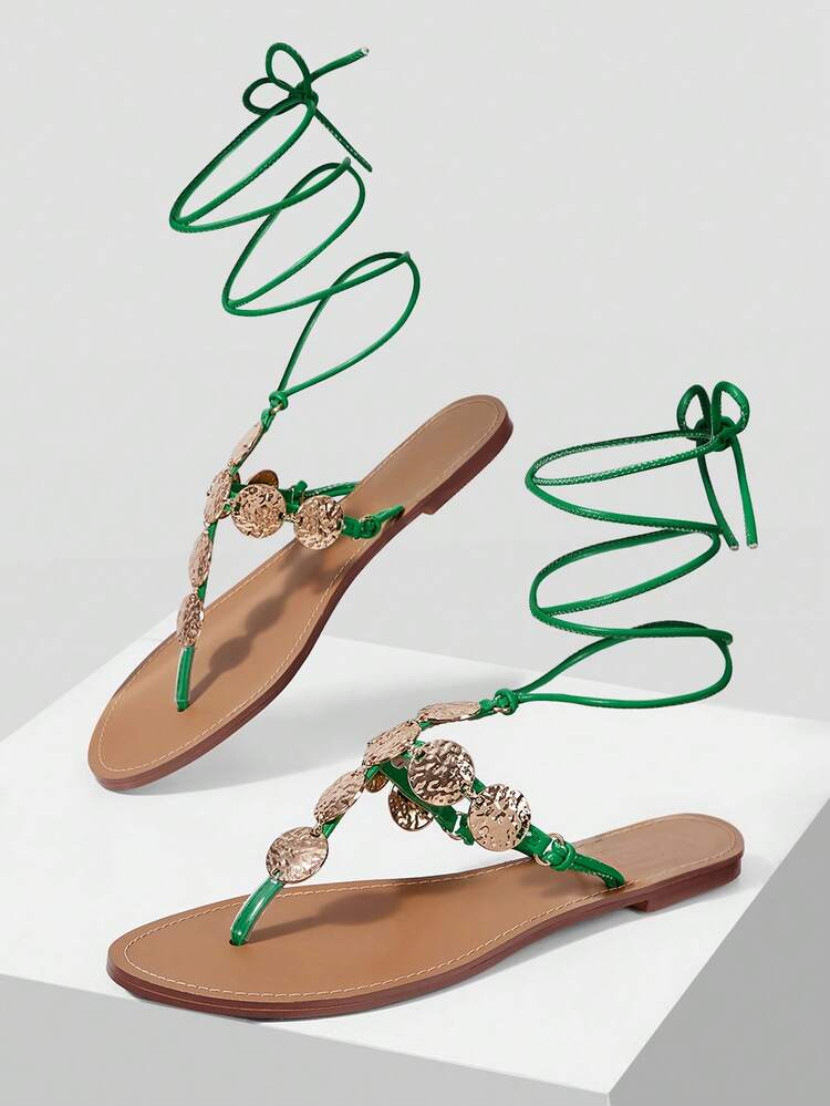FLAT ROUND TOE CIRCLE ORNAMENT SANDALS FOR CHRISTMAS SPRING SHOES