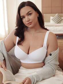 Slumbrini Plus Size Women's White Seamless Underwire Bra, Simple & Breathable, Lift & Support - White - View 3
