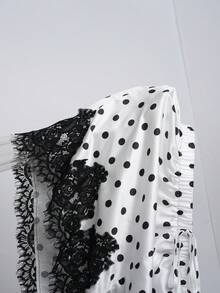 Solflare Pantalones cortos sueltos con cordón, de talla grande, con parches de lunares y encaje, para verano - Negro - Ver 6
