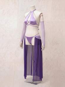 Fantasy Costume Fantasy Costume Plus Size Lingerie Set With Metal Chain, Mesh & Thong, 3pcs - Purple - View 5
