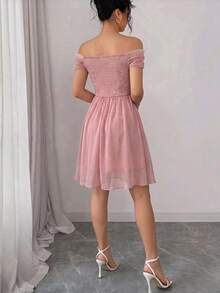 Modelyn Đầm mini dự tiệc sinh nhật kiểu quý phái, chất liệu voan Pháp, xếp ly, trễ vai, eo thon, chất liệu cao cấp, màu hồng. - Hồng - Xem 3