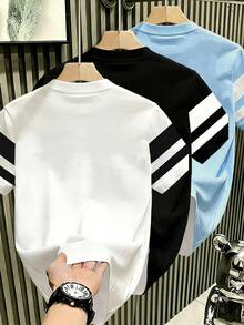 Manfinity Hypemode 3pcs Men's Classic Striped T-Shirt, Suitable For Daily Wear, Holiday - Multicolor - View 2
