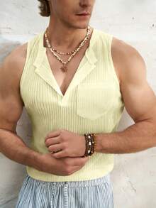 Manfinity Dauomo Men's Sheer Striped Sleeveless Tight Fit Tank Top - Light Yellow - View 7