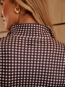 Aralina Áo khoác nữ thể thao mặc thường ngày họa tiết kẻ caro gingham in, khóa kéo trước, dáng ôm, tay dài, tập gym, workout, pilates, yoga - Đen và trắng - Xem 6