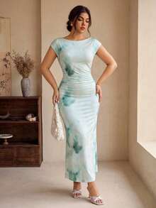 EastFlair Đầm ôm dáng thanh lịch cỡ lớn in họa tiết tie-dye, thích hợp cho mùa hè. - Nhiều màu - Xem 3
