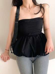 DAZY Solid Color Slim Fit Korean Style Sleeveless Blouse - Black - View 3