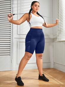 SHEIN Rhythm Era Plus Size Sports Mesh Patchwork Striped Shorts - Multicolor - View 6