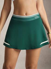 Activina Saia-calça feminina casual e versátil com estampa de letras em blocos de cores, ideal para uso diário e esportes. - Verde - Ver 5