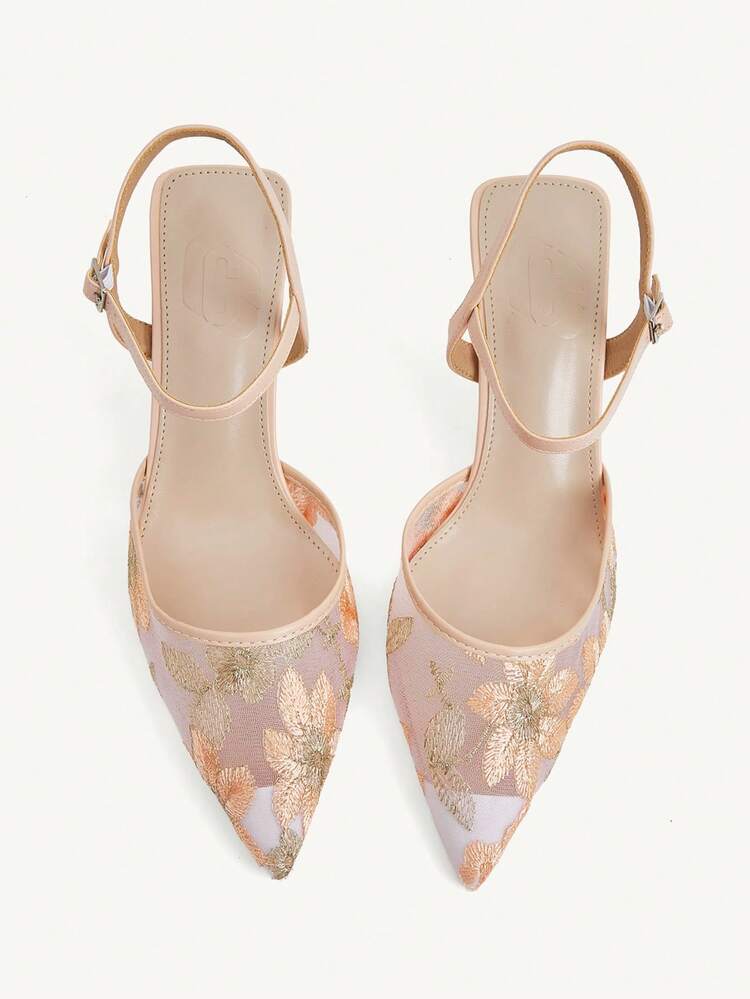 CUCCOO CHICEST Women Shoes Spring And Summer Breathable Mesh Floral Embroidery Pointed Tip Thin Heel 6cm Women's High Heel Shoes Solid Color Daily Wedding Dating Party Wedding Shoes Spring Shoes Bride Shoes