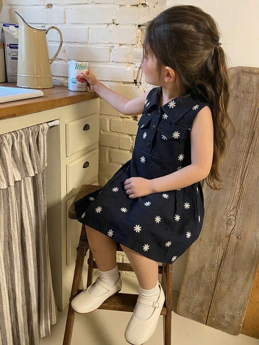 Dazy Kids Rochie casual fără mânecă, drăguță, de lungime medie, pentru fetițe bebeluș, vară, pentru copii mici - Albastru - Vizualizare 1
