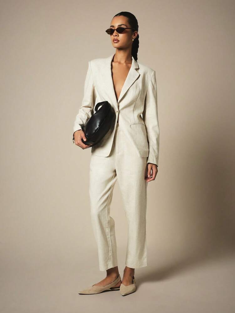 KSTM Professional Linen Suit Trousers For Women Relaxed Fit Straight Leg Business Office Work Pants Lightweight Summer