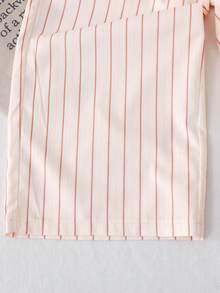 SHEIN 少女优雅时尚条纹撞色无袖套装 - 卡其色 - 查看 6