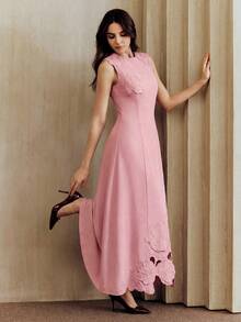 Anewsta Vestido elegante de mujer con bordado calado y ajustado sin mangas, adecuado para eventos formales, fiestas, elegante, trabajo, graduación, boda, rojo - Rosa Pálido - Ver 5