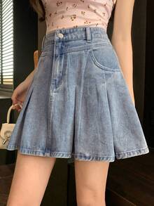 DAZY Women's Short Pleated Denim Mini Skirt, Suitable For Spring And Summer - Blue - View 8