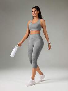 OutZeal Quần legging thể thao nữ, quần lửng tập yoga, quần năng động giúp kiểm soát vòng bụng. - Màu Xám nhạt - Xem 5