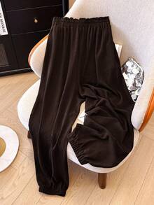 SHEIN LUNE CURVE Plus Size Women Casual Pocketed Button Closure Pants, Versatile For Daily Wear & Commute Fall - Rust Brown - View 2