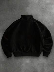 Manfinity Roghcode Men Black Casual Zip Up Sweatshirt, Autumn Basic Work Long Sleeve Top, Vintage Streetwear Fall Jacket, Valentine's Day Gift For My Boyfriend, Spring To Summer - Black - View 3