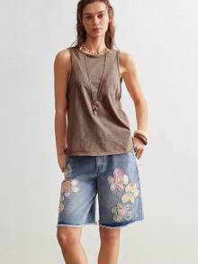 Bohemela Camiseta sin espalda de punto de unicolor para mujer, primavera/verano - Café integral - Ver 7