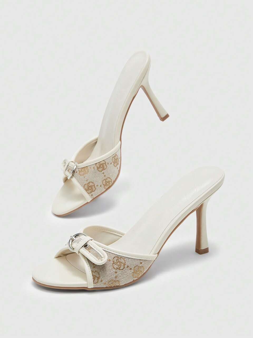 CUCCOO CHICEST Women Shoes Beige PU Rose Embroidered Buckle Design Gorgeous Fashion Elegant High Heel Sandals