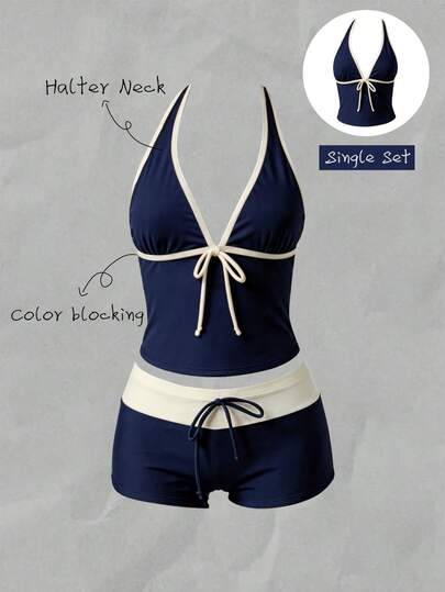 Elavelle Áo bikini hai dây buộc nơ in họa tiết ngẫu nhiên dành cho nữ, thích hợp cho mùa xuân/hè.