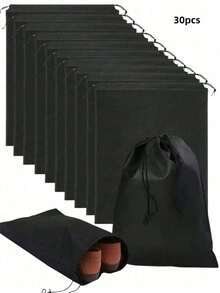 30/50Pcs Portable Dust-Proof Drawstring Shoe Bag, Organizing Bag, Non-Woven Fabric Shoe Storage Bag, Suitable For Sports Shoes And Boots. - Black - View 10