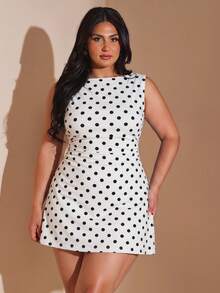 SHEIN BAE Damen Große Größen Schwarz & Weiß Polka Punkt Ärmellos Kurz lässig Kleid, Damen Große Größen Weiß Polka Punkt Ärmellos Mini Kleid Rundhalsausschnitt Sommer Urlaub Party Süßes Damen Große Größen Weiß Schwarz Polka Punkt Mini Kleid Ärmellos Boot Ausschnitt lässig Sommer Stil Damen Große Größen Polka Punkt Ärmellos Mini Kleid Boot Ausschnitt Slim Fit A-Linie Sommer lässig - Verschiedenfarbig - Übersicht 6