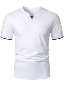 Manfinity Homme Camiseta de manga corta casual con patchwork para hombres, versátil para uso diario, vacaciones - Blanco - Ver 4