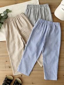 LMoss Kids 3pcs/Set Young Boy Vacation Style Striped Pocket Straight Leg Pants Set - Multicolor - View 2
