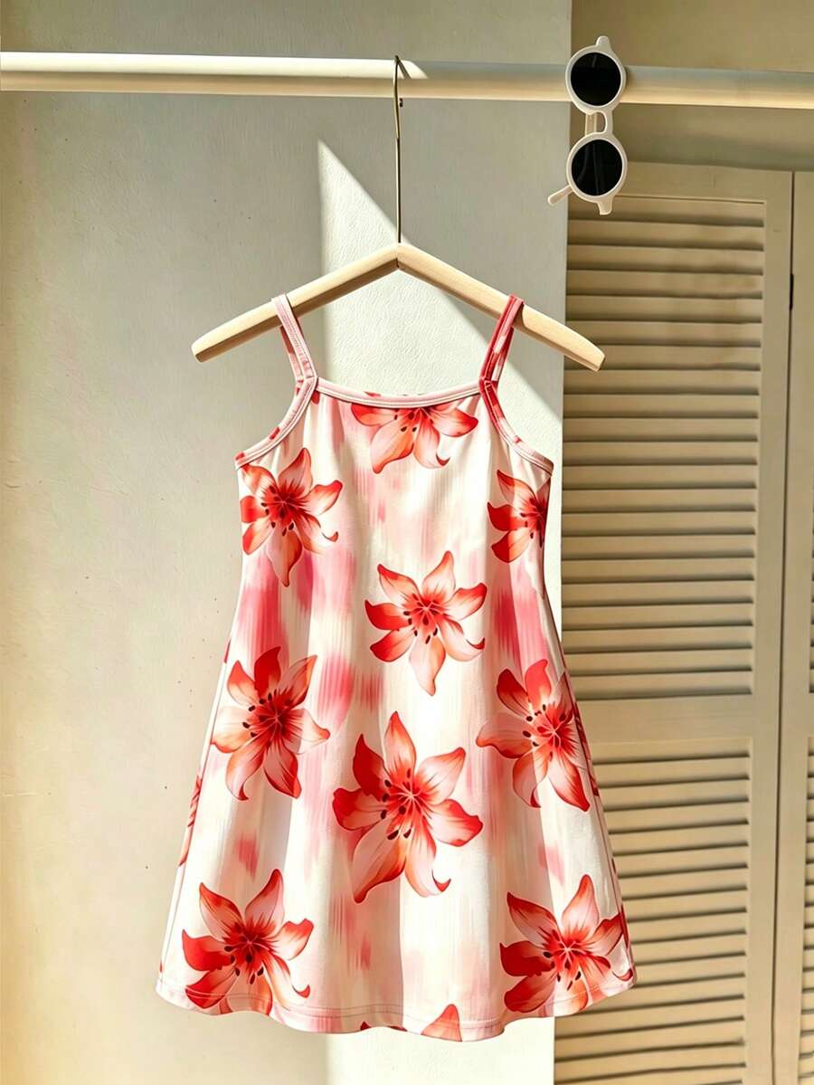 SHEIN 女童夏季新款印花连体衣,柔软面料,百搭休闲,适合户外活动、活动、派对和日常穿着。 - 黃色 - 查看 1