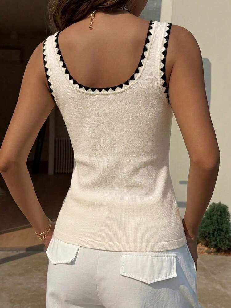 Contrast Trim Casual Fitted Women Tank Top