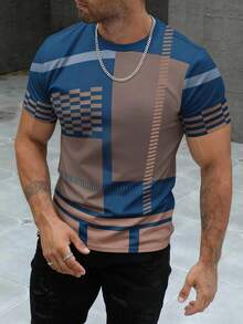 Manfinity Dauomo Plus Size Men's Minimalist Printed Round Neck Short Sleeve T-Shirt - Multicolor - View 3