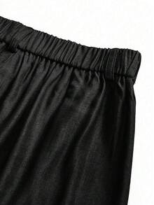 SHEIN LUNE 休閒百搭素色寬腿長褲 - 黑色 - 查看 3