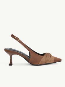 CUCCOO CHICEST Pointed Gentle Temperament Fashionable Versatile Rhinestone Design Sense Bow Elegant Fairy Back Empty Satin Brown High Heels - Coffee - View 3