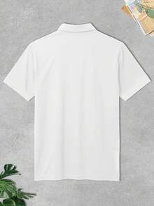 Manfinity Homme 加大码男士黑白竖条纹Polo衫，轻薄夏季商务休闲条纹Polo衫，男士撞色条纹短袖高尔夫Polo衫，男士夏季小马刺绣领短袖Polo衫 - 彩色 - 查看 5