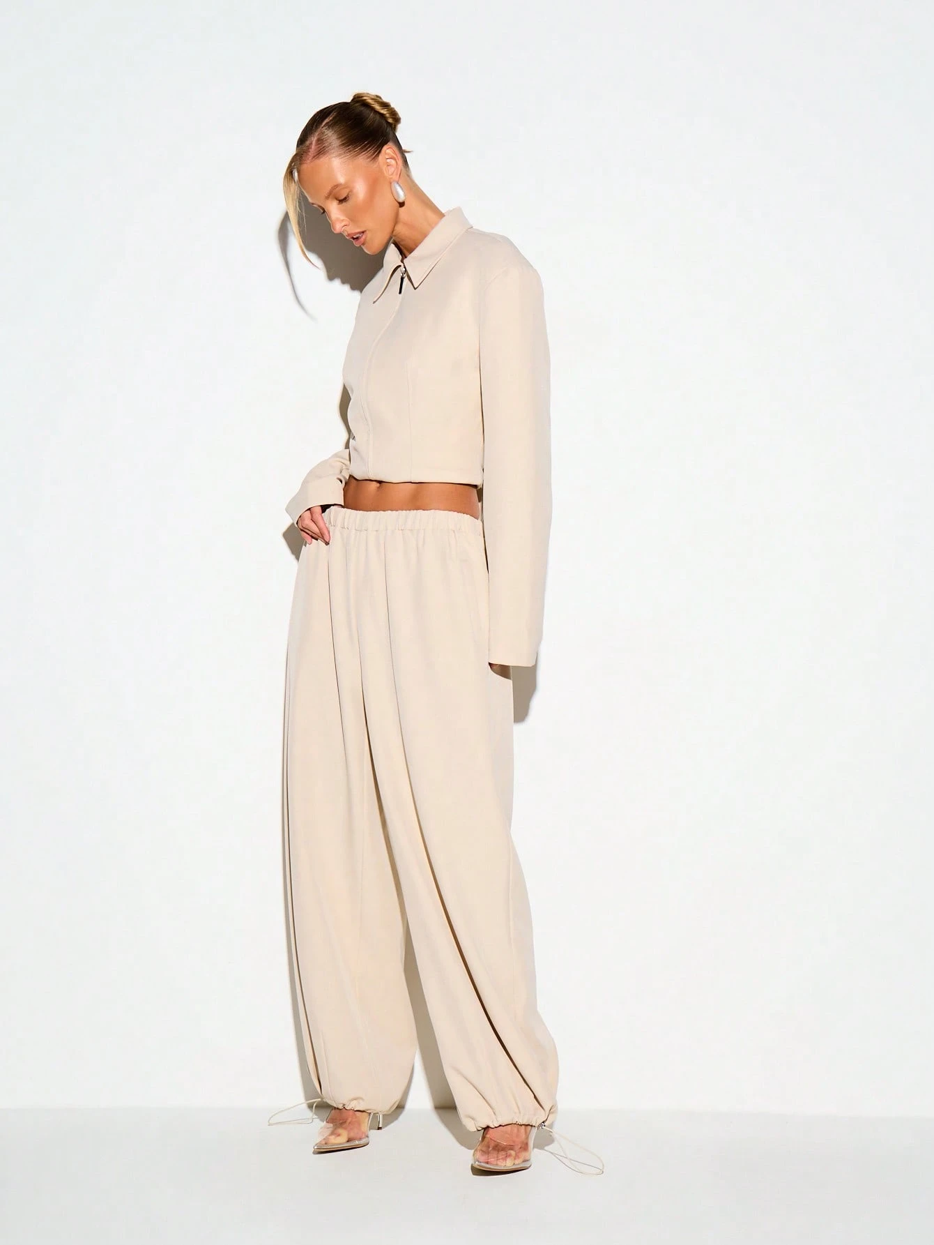 Balloon Trousers With Elastic Waist And Drawstring Ankle