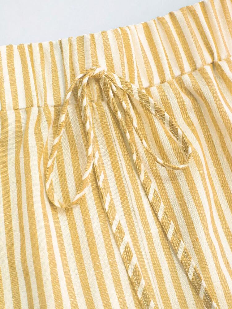 Linhara CURVE Áo thun ngắn dáng rộng chất liệu cotton đã giặt, cạp chun, túi sau có khuy trang trí, kiểu dáng thường ngày. - Màu vàng - Xem 6