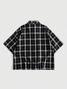 ROMWE MEN Men's Plaid Casual Versatile Daily Wear Short Sleeve Shirt - Black - View 2