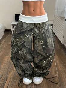SHEIN ICON Plus Size Women's Fashion Camouflage Contrast Waistband Denim Jeans - Multicolor - View 6