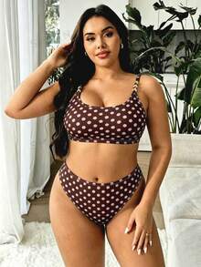 Swim Mod Plus Size Women 2pcs Random Print Spaghetti Strap Bikini Set, Fashionable Casual Beach Holiday Swimwear - Multicolor - View 4