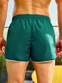 Manfinity KASUA Men's Casual Drawstring Beach Shorts, Holiday - Dark Green - View 2
