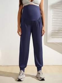 SHEIN Quần bầu có đệm bụng và thiết kế dây rút - Màu xanh hải quân - Xem 2