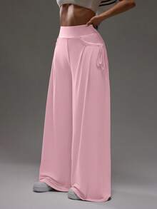 Dewbera Dewbera Pantalones deportivos casuales de malla con pliegues para mujer, adecuados para primavera y otoño - Rosa Pálido - Ver 5